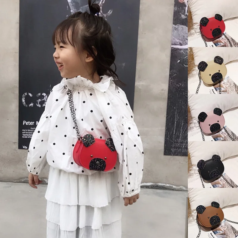 Модная детская сумка-мессенджер из искусственной кожи с милым рисунком медведя - Цвет: E