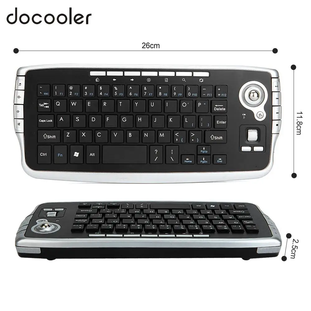 E30 2.4GHz Wireless Keyboard with Trackball Mouse Scroll Wheel Remote