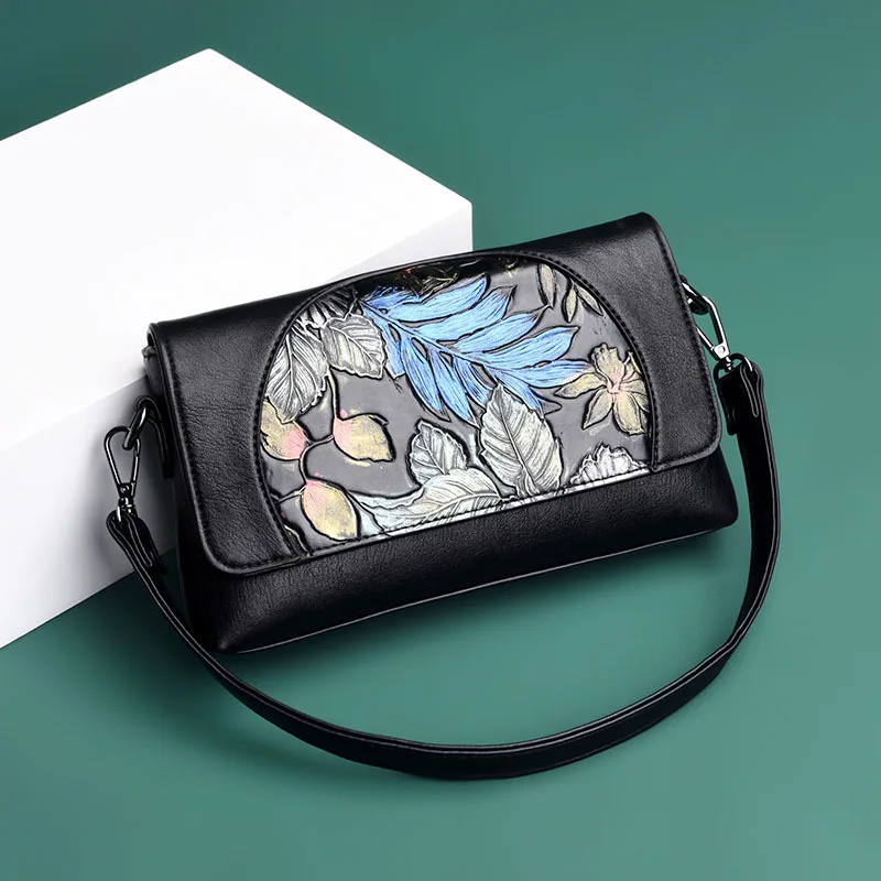 

Patchwork Genuine Leather Women's Handbags Women Shoulder Crossbody Bags Fashion Floral Bag Lady Messenger Bags Women Bags
