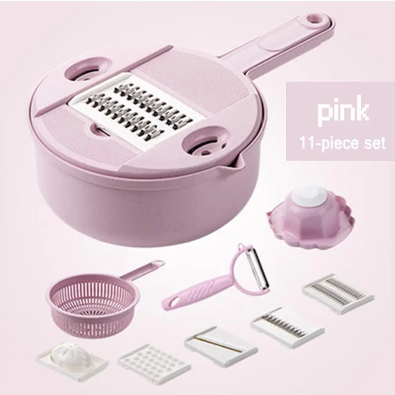 Горячая Распродажа, многофункциональная овощерезка, кухонная терка из нержавеющей стали с лезвием, круглая мандолина, слайсер для картофеля, кухонные гаджеты - Цвет: pink