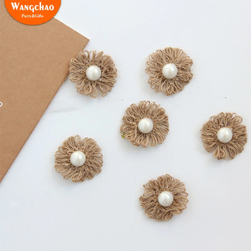 

10pcs/lot 5cm Jute Flower DIY Rustic Wedding Decoration Party Supplies Kids Jute Material Room Home DIY Decora Easter Favors