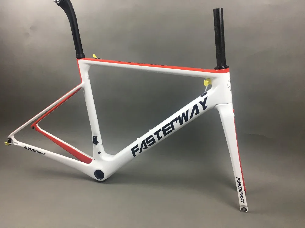 Excellent white red with black  FASTERWAY classic carbon road frameset UD weave carbon bike frame:Frameset+Seatpost+Fork+Clamp+Headset 98