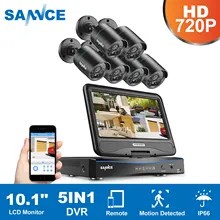 SANNCE 10.1inch Displayer 8CH CCTV System 1080N HDMI DVR Kit 6PCS 720P Outdoor Security Waterproof Night Vision Surveillance Kit