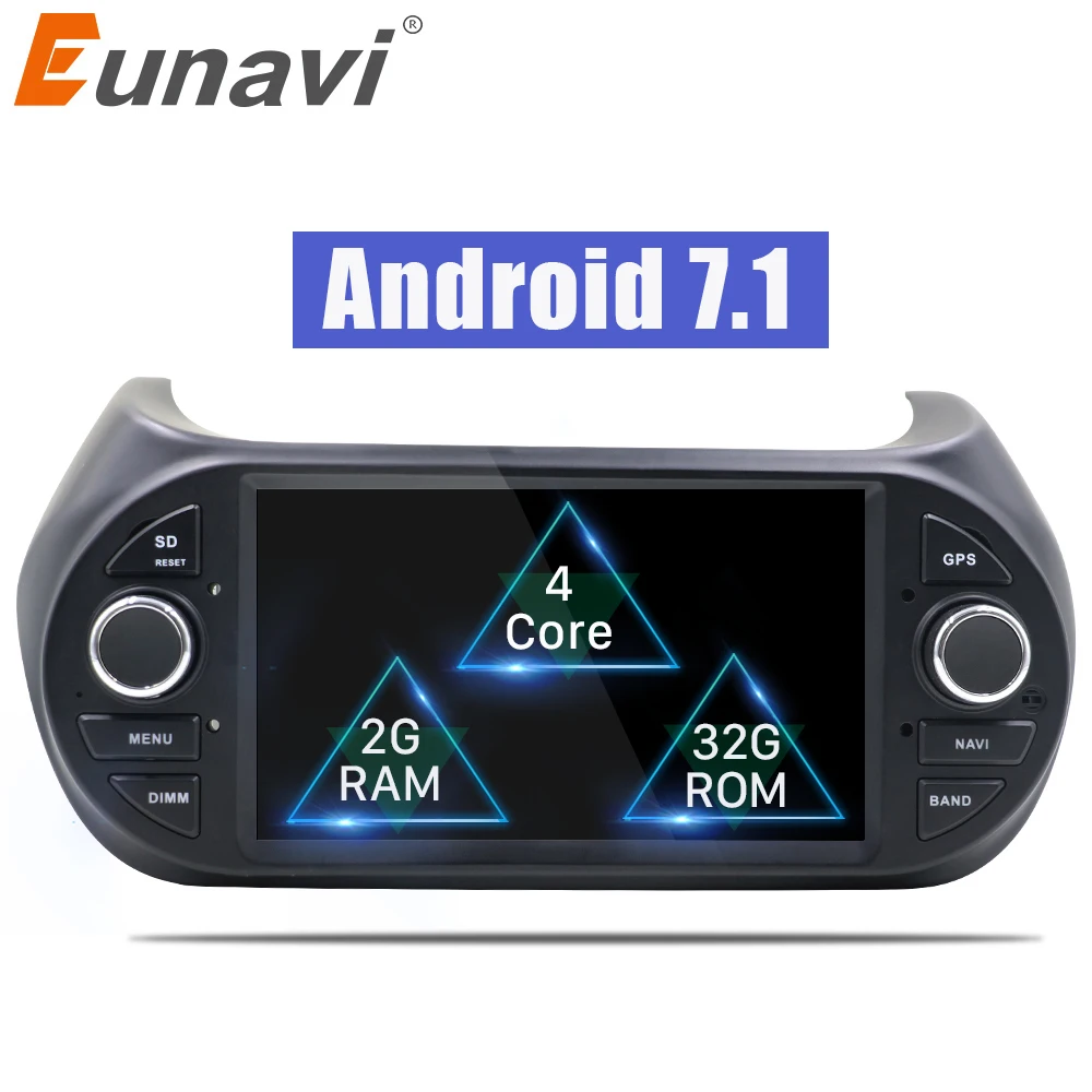 

Eunavi Single 1 Din 7'' Quad core Android 7.1 Car Radio Stereo System GPS Navigation for Fiat Fiorino 2G RAM WIFI USB Bluetooth