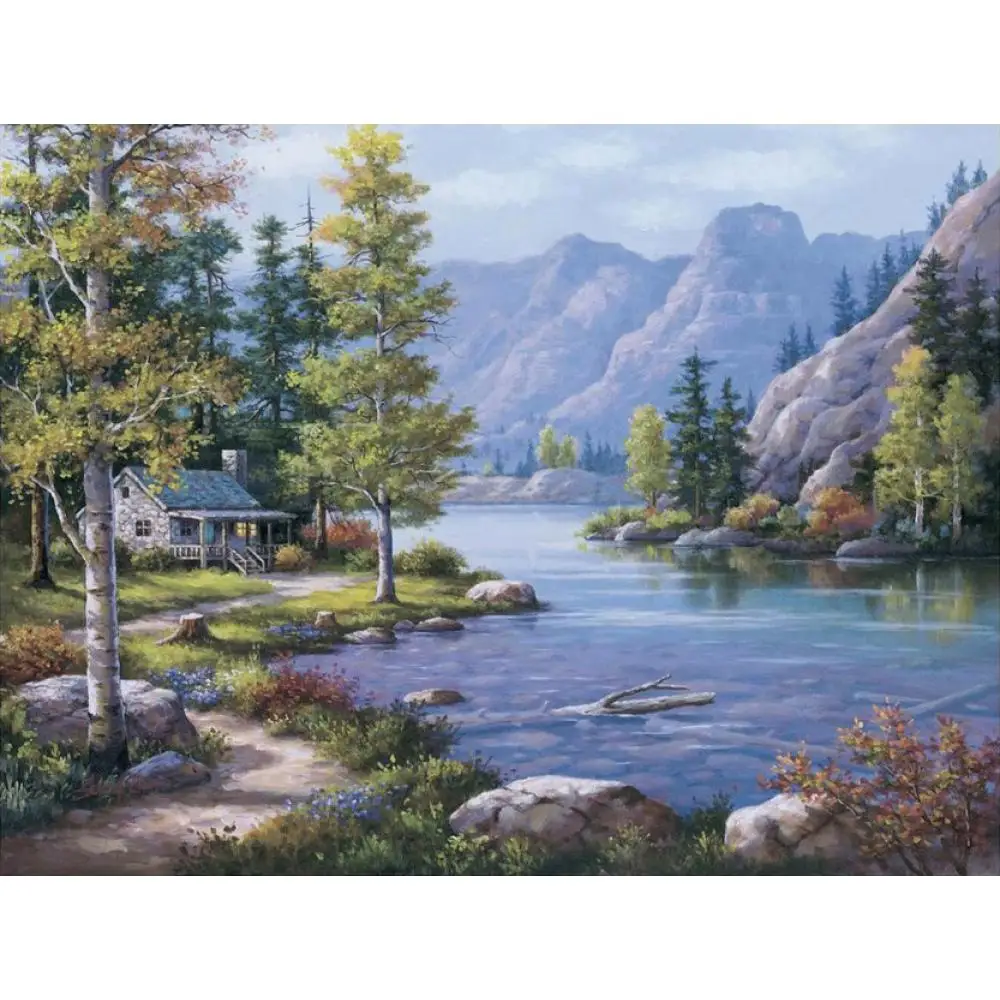 Handmade oil painting on canvas Lakeside Lodge Classic wall art