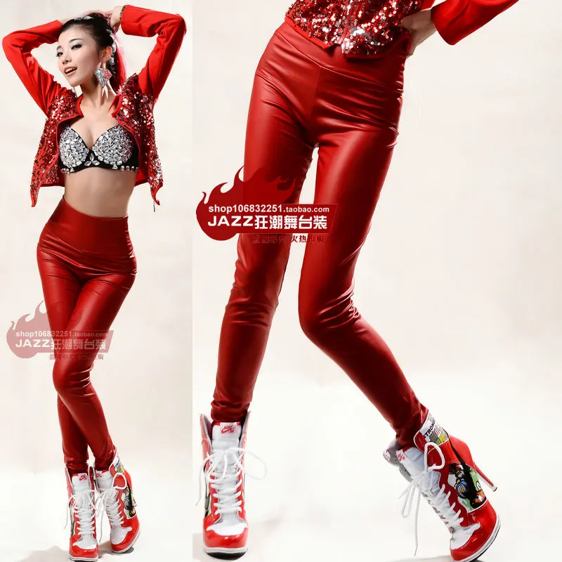 

2014 New fashion Women high waist jazz wear Sexy ds costume solid female slim dance skinny Basic Leggings