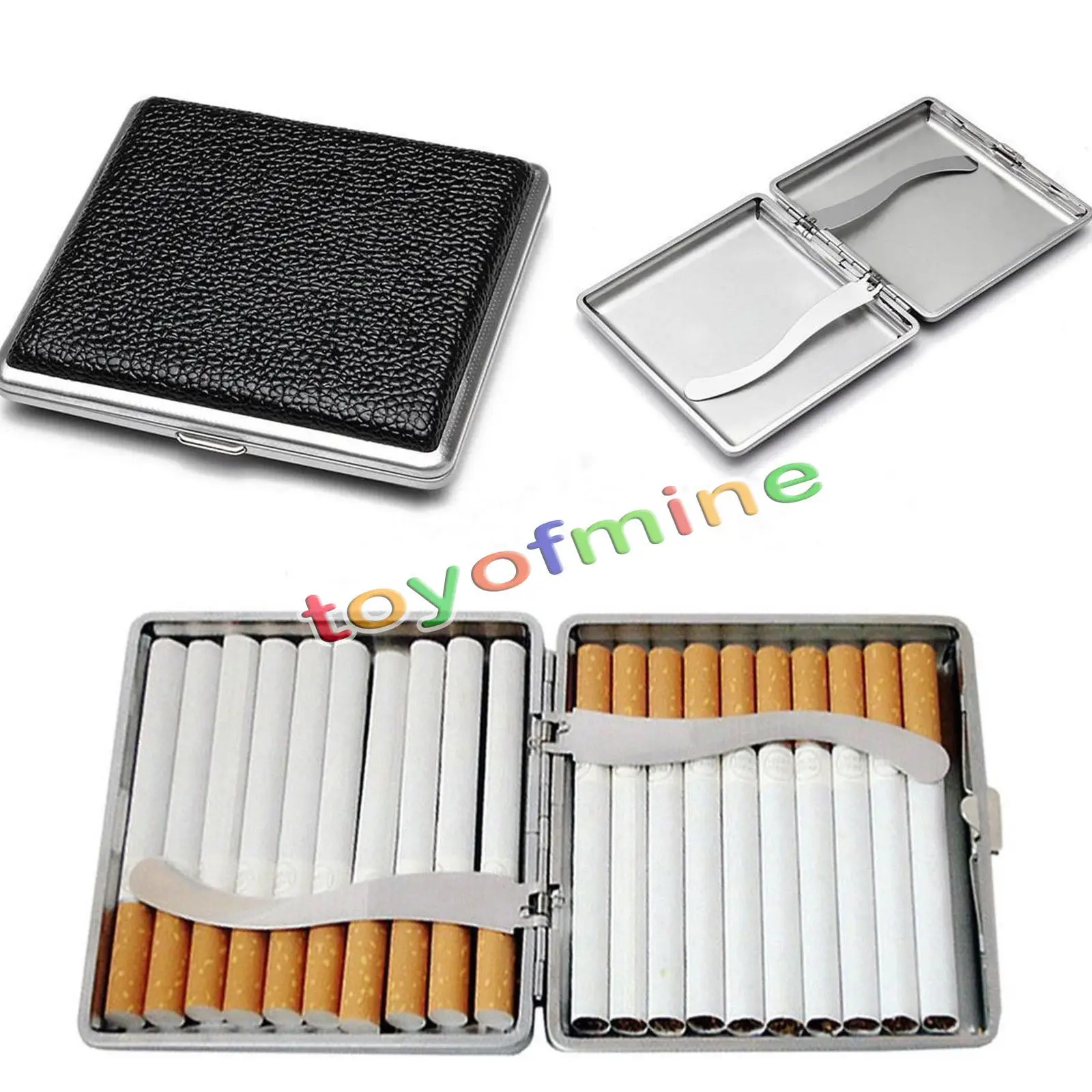Smoker Black Genuine Leather Cigarettes Case for 20 pcs Classical Metal