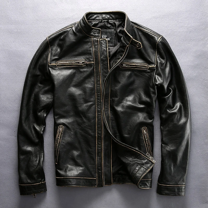 Harley Engel 2018 Neuen Mens Vintage Vollrindleder Kleidung Kurze Bauweise Rinds Motorrad Reiter Jacke Echte Ledermäntel Herrenbekleidung & Zubehör