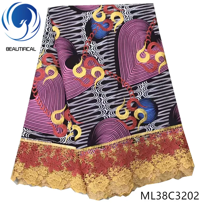 

BEAUTIFICAL african cotton fabrics Latest style printing wax with cord lace for dresses 6yards nigerian real wax fabric ML38C32