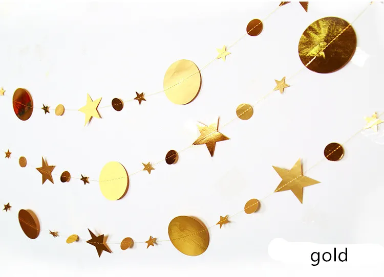 4 м Яркие Золотые Серебряные звезды круглой формы баннер бумажные гирлянды С Днем Рождения вечерние рождественские украшения для мальчиков и девочек