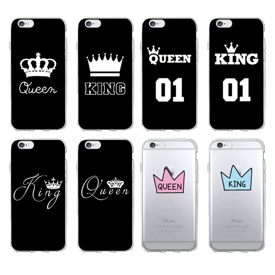 Cute Crown King Queen Phone Case For iPhone 6 6S Plus Transparent Soft Silicone Back Cover 7 8 X Capa Coque |