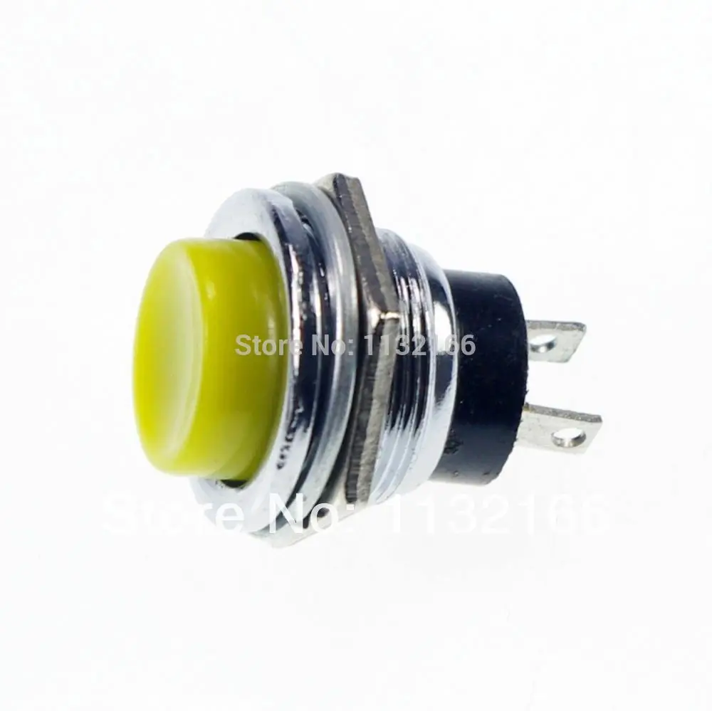Yellow Hole 16mm 2Pin SPST 3A 125VAC NO Momentary Push Button Switchin