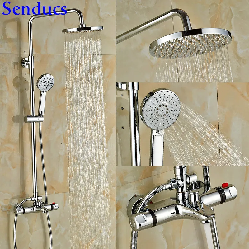 Senducs Chrome Thermostatic Shower System European Brass Thermostatic Bathroom Mixer Tap 8 Inch Rainfall Top Shower System Shower System Aliexpress