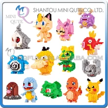 Mini Qute LNO Kawaii 14 estilos Anime jogo do presente dos desenhos animados pikachu Squirtle Charmander brinquedo educativo modelo bloco de construção de plástico