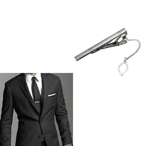 TradeLine Fashion Men Silver Stripe Necktie Metal Clamp Tie Clipclip
