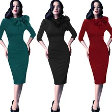 2010 Новые осенние женские элегантные 1950 S Винтаж кинозвезды ретро рокабилли 3/4 рукав лук для вечеринки и для работы Оболочка Bodycon покачиваться Карандаш платье