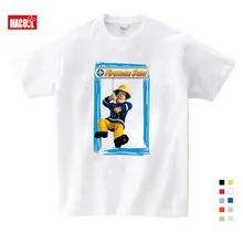 2019 Children Cartoon Fireman Sam Print Cotton T-shirts For Boy Shirt Girl Short Sleeve Tee Tops Clothes Kids Clothing 3T-9T