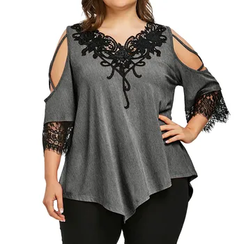 

Female Shirt Plus Size Tops Large Size Women Lace Off Shoulder T-Shirt Short Sleeve Casual Top Blouse Blusa Feminina Verao