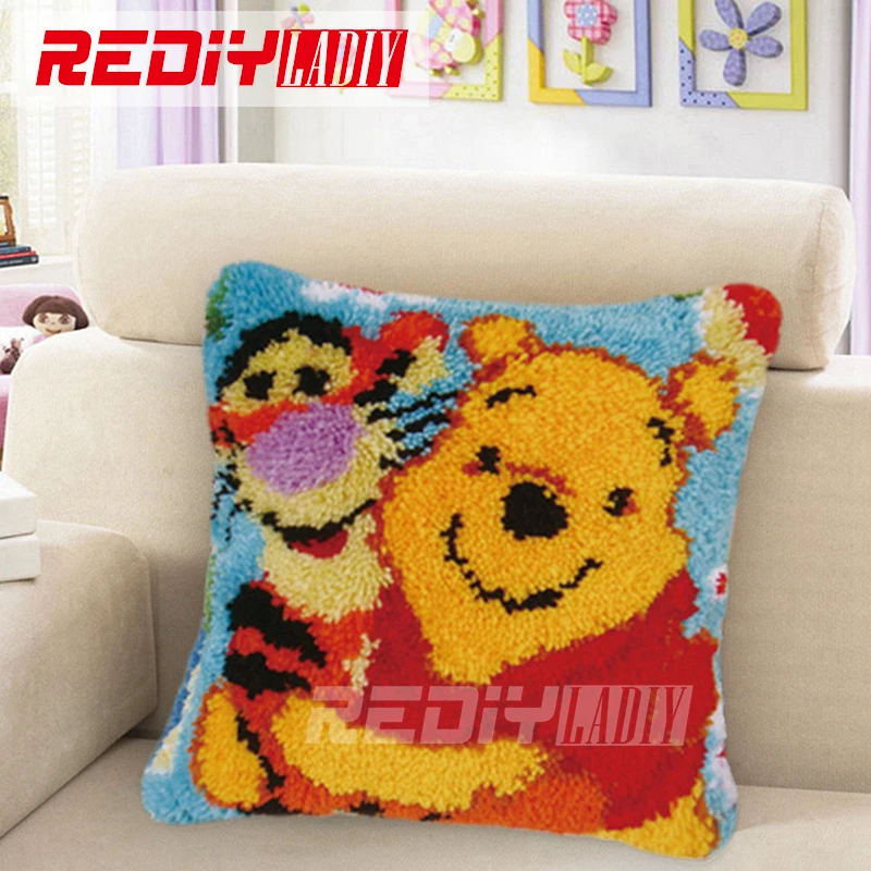 

2015 HOT Latch Hook Pillow Kits Winni and Tiger New DIY Needlework Crocheting Rug Kits Handmade Embroidery Unfinished Pillowcase