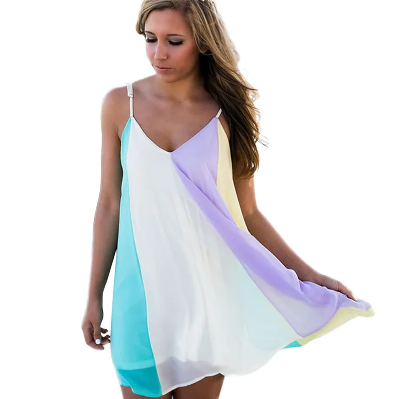 

Women Summer Dresses Beachwear Swimwear Bikini Cover Up Ladies Rainbow Colorful Summer Dresses z0130