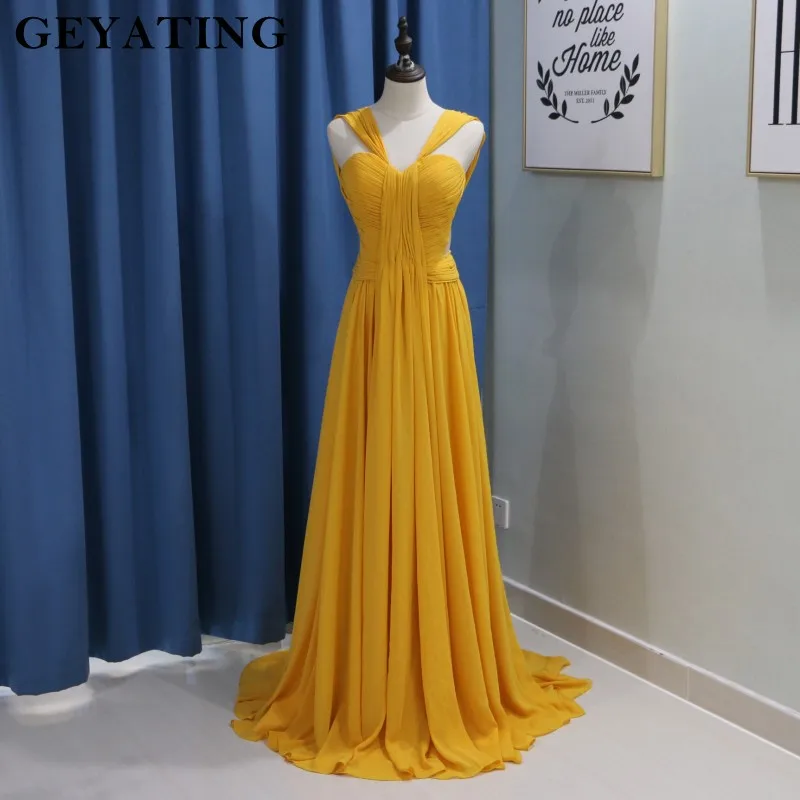 Aliexpress.com : Buy Simple Gold Yellow Chiffon Long Women Formal Dress ...