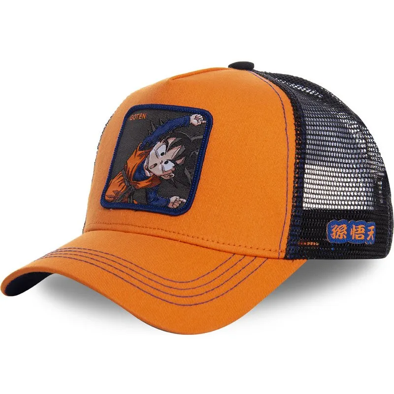 

New Dragon Ball Mesh Hat Anime Goten Baseball Cap High Quality Curved Brim Orange Snapback Cap Gorras Casquette Dropshipping