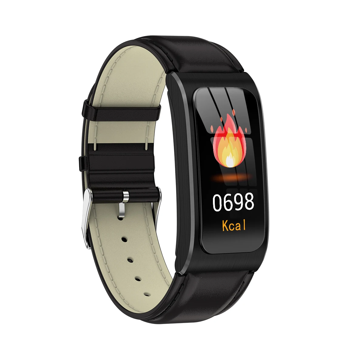 Умный Браслет AK12 цветной экран Ip68 Водонепроницаемые женские часы Сфигмоманометр для менструального цикла монитор активности спортивный ремешок - Цвет: Leather strap black
