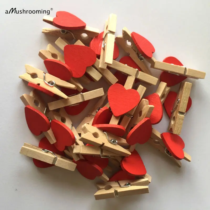 500x Red Heart Mini Clothespins Clip Wooden Clothes Peg 3cm Length Wood Craft for Wedding