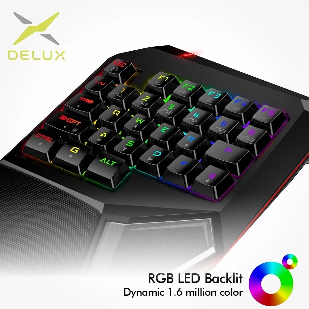 

Delux T9PLUS Single-handed Gaming keyboard 29 Buttons Mechanical Keyboard With 10 RGB Backlit Effects for Laptop PC Game Player