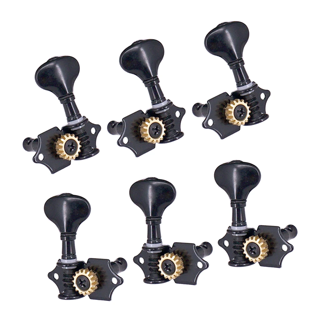 Open Gear Folk Guitar String Key Fishtail String Button Tuning Pegs Tuners Machine Heads 3 Left and 3 Right