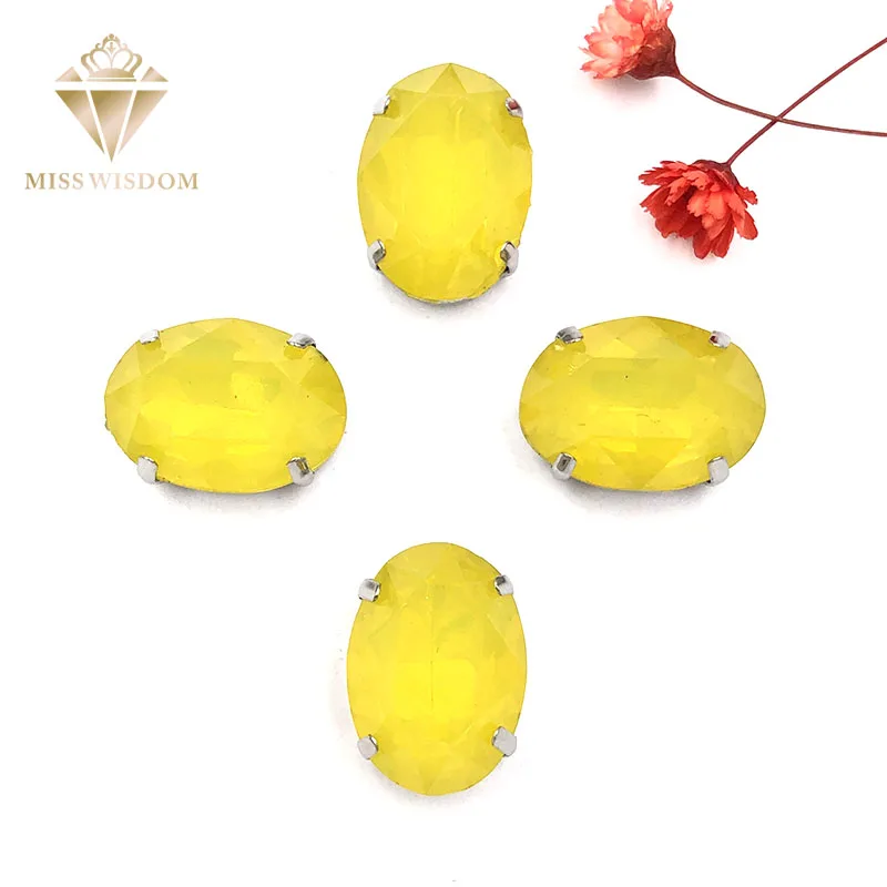 

NEW Matt Lemon yellow opal oval shape sew on rhinestones with claw flatback Resin loose rhinestones DIY garment Accessories