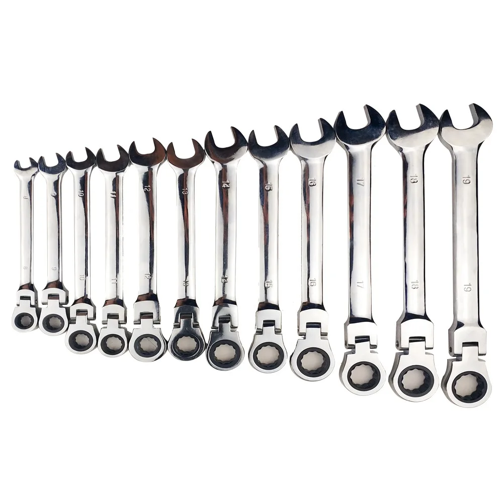 GHIXACTO 6Pcs/set Fixed Head Ratcheting Combination Spanner Wrench Sets Hand Tools Ratchet Handle Wrenches 8/9/10/11/12/13mm