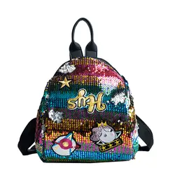 Новый бренд пайетки сумки рюкзаки для девочек-подростков PU Bling рюкзак блеск девушки путешествия школьная сумка письмо рюкзак 970