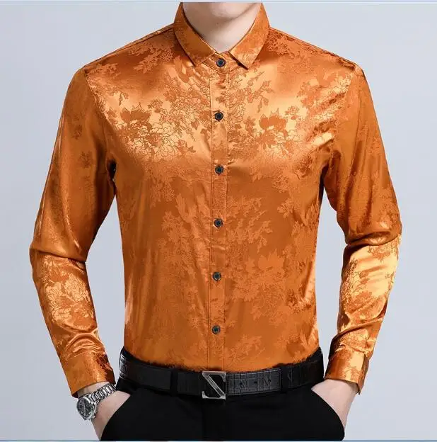 New 2018 spring & summer mens floral silk shirts male casual fashion ...