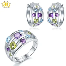 Hutang кольцо серьги Ювелирные наборы натуральный много драгоценных камней Перидот Аметист Топаз 925 пробы серебро ювелирные изделия для женщин