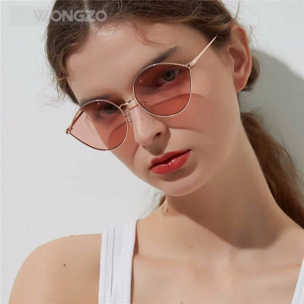 WongZo круглый кошачий глаз модные солнечные очки элегантные красочные прозрачные линзы для мужчин и женщин UV400