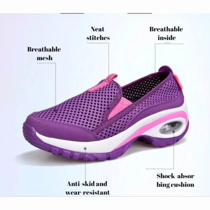 Женская обувь для бега на воздушной подушке; нескользящая сетчатая дышащая уличная спортивная обувь; сезон весна года; кроссовки на платформе; прогулочная обувь