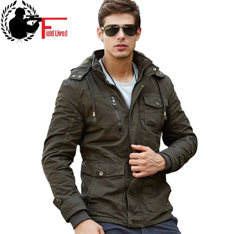 M 4XL 2017 Winter Jacket Mens Coats Army style Hooded Thick Wool Liner