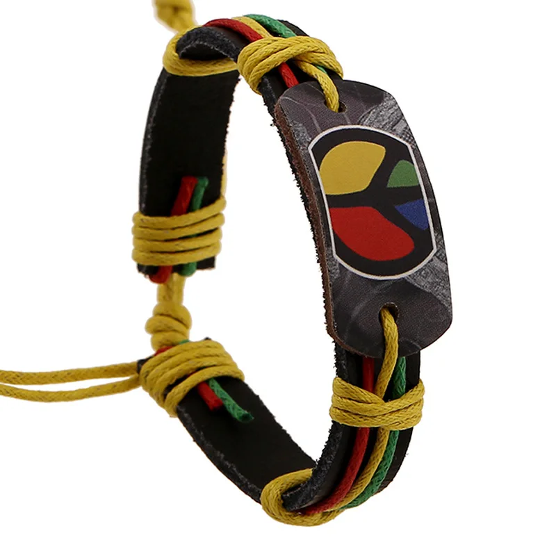 

2Pcs/Lot Sale Vintage World Peace Leather Bracelets for Women Charm Rope Elastic Men Bracelets Male Braclet Femme Pulseira