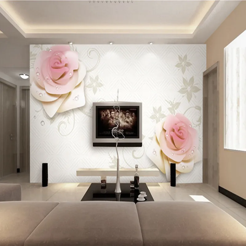 Custom Photo Pink Rose Wallpapers Modern Walls Murals for Living Room Wall Papers 3D Background Home Decor Flowers | Обустройство