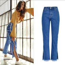 Джинсы с завышенной талией, женские джинсы в полоску, лоскутные обтягивающие джинсы, все совпадающие повседневные брюки, Короткие Узкие расклешенные джинсы