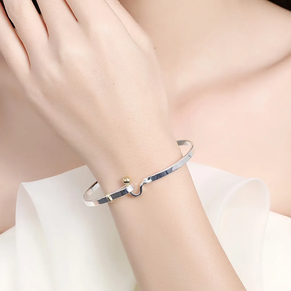 Оригинальные 925 серебряные браслеты для женщин в ювелирном изделии простой браслет Круглый Серебряный Модный женский мужской классический браслет для влюбленных