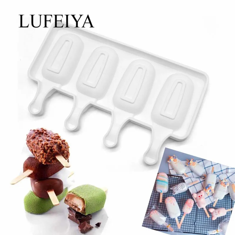 

Silicone Easy Cream Mini Ice Cream Bar Mold Set 4 Cavities Silicone Ice Pop Mold Popsicle Mold DIY Ice Cream Maker