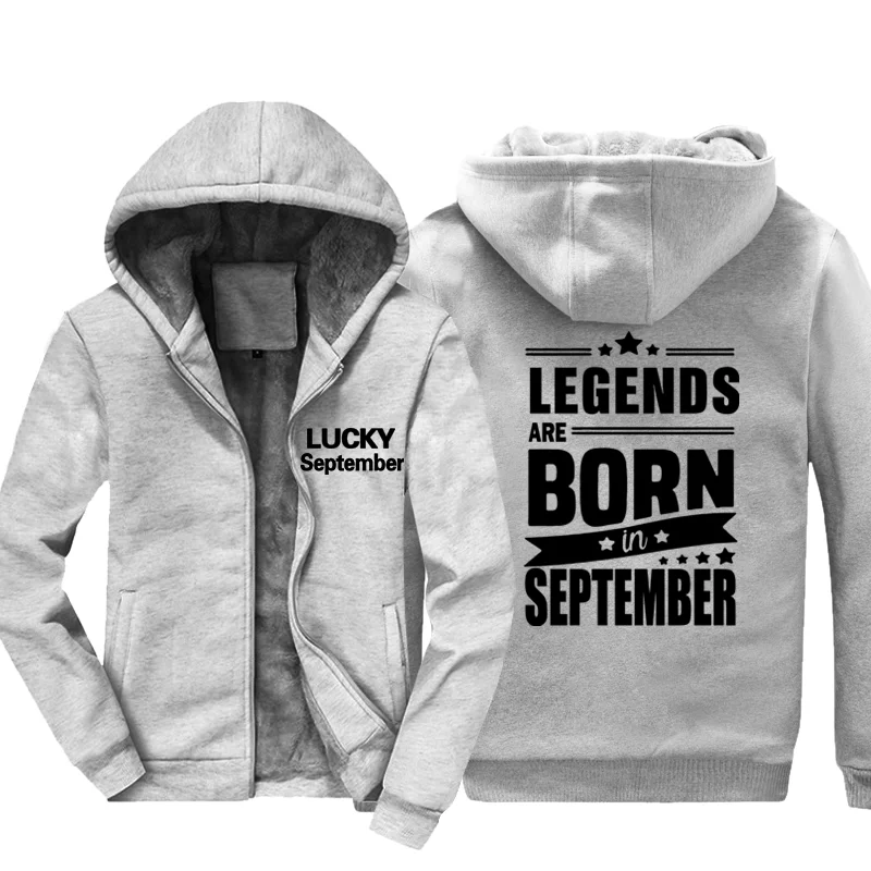 Мужская зимняя толстовка, теплое пальто, куртки с капюшоном, Legends Are Born In September Caot, Мужская модная Крутая толстовка с капюшоном - Цвет: gray