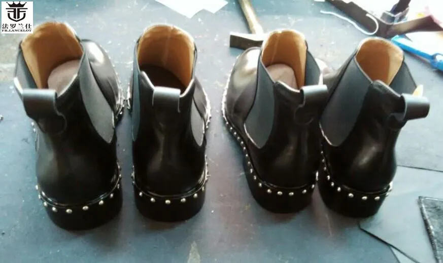 FR. LANCELOT/ Роскошные Брендовые мужские высокие ботинки из коровьей кожи с пряжкой и острым носком; новые стильные ботинки челси с отделкой бисером