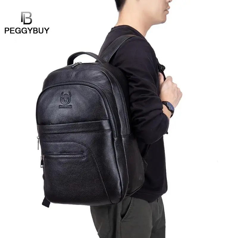 BULLCAPTAIN однотонные дорожные рюкзаки для мужчин из натуральной кожи большой рюкзак сплошной цвет сумка для компьютера Студенческая школьная мужская сумка