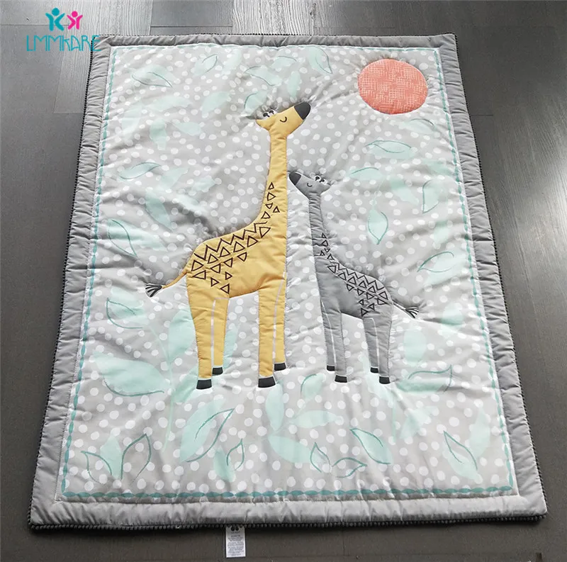 Хлопковый комплект постельного белья для малышей с милым мультяшным жирафом, объемная вышивка, детская простыня, одеяло, подушка, дышащая мягкая детская кровать, бамперы