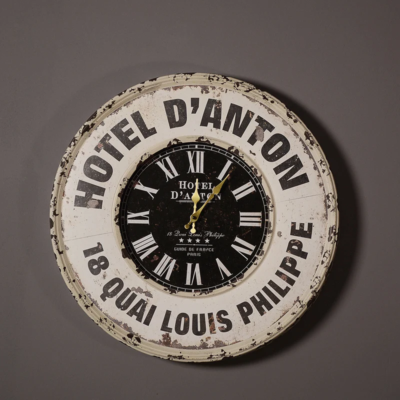 

European and American style retro wall clock metal quartz circular Industrial clock