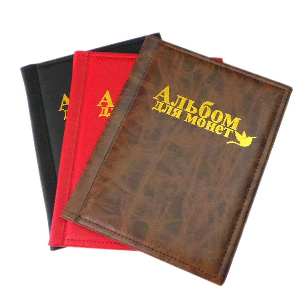 

Large Fit 250 Units Portable Collection Book Storage Russian Language Holders Home Decor Gift Coin Album Pocket PU 10 Pages