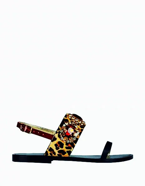 

Crystal Summer Style Rhinestone Flat Heel Sandals Leopard Print Casual Shoes Woman Open Toe Sparkling Wedidng Party Shoes